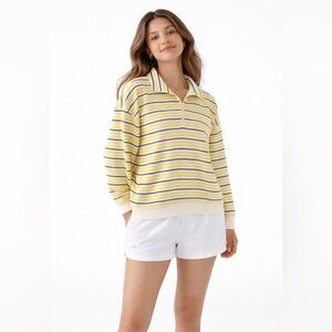 T by Talbots Stripe Classic French Terry Half Zip Pullover Sweatshirt L